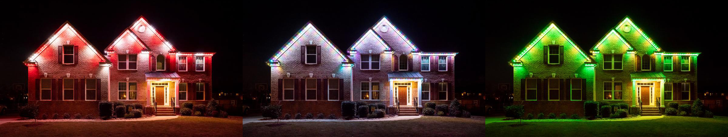 three houses with holiday permanent roofline lighting in columbia sc