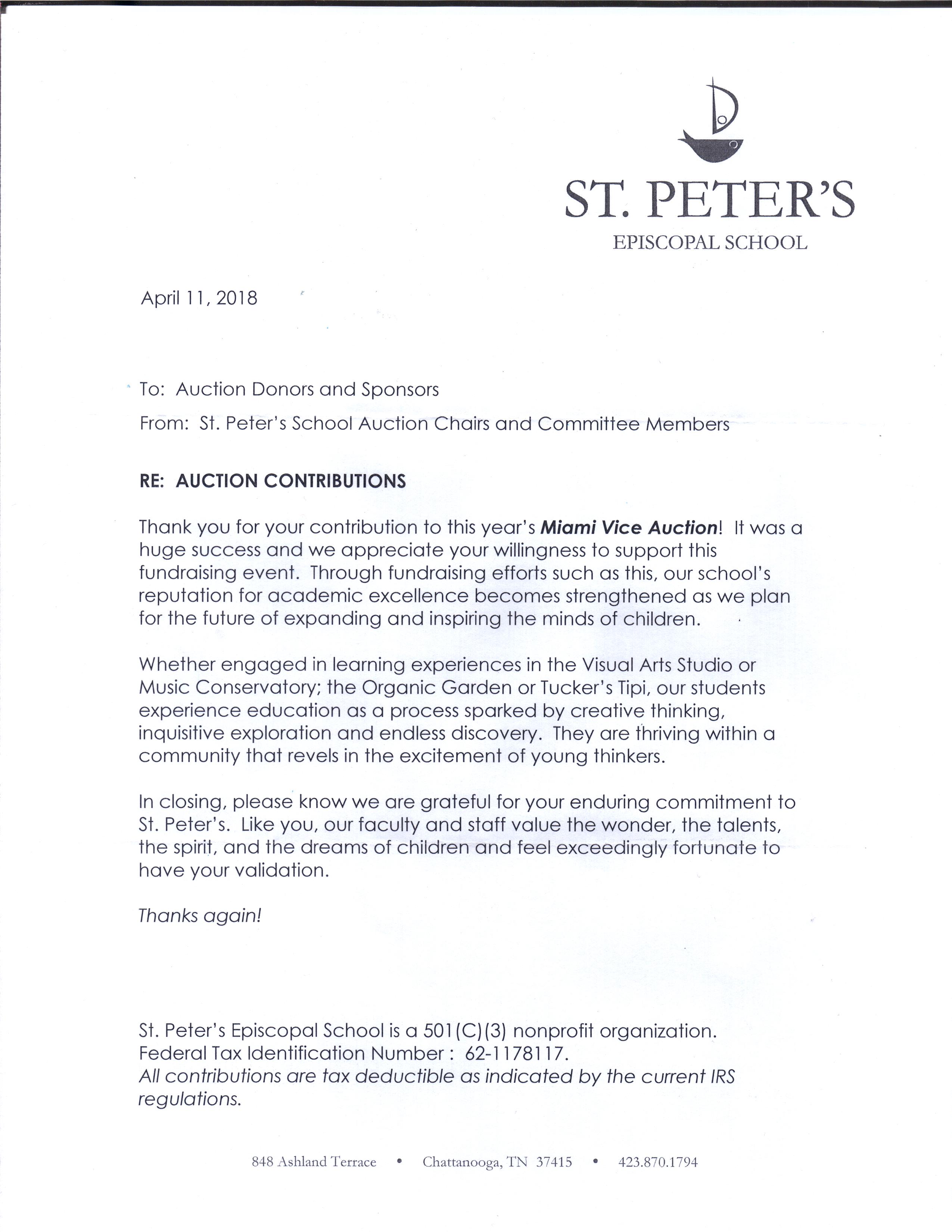 St. Peters Contribution Letter