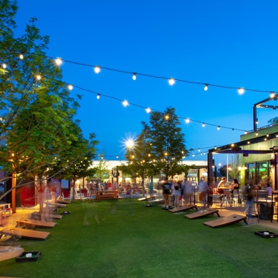 Outdoor String Lighting at Chicken N Pickle restaurant Photo