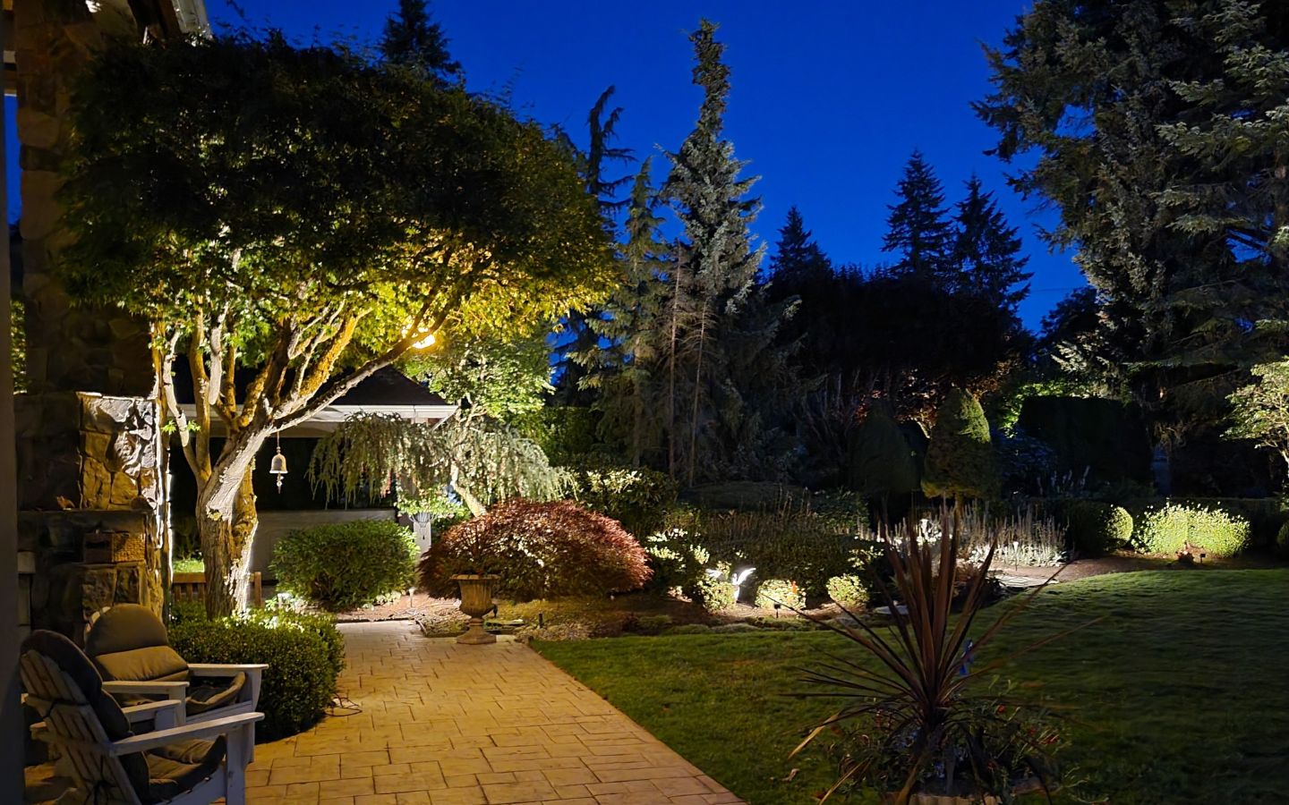 outdoor landscaping with lighting