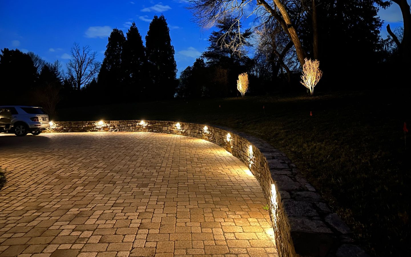 driveway with lighting