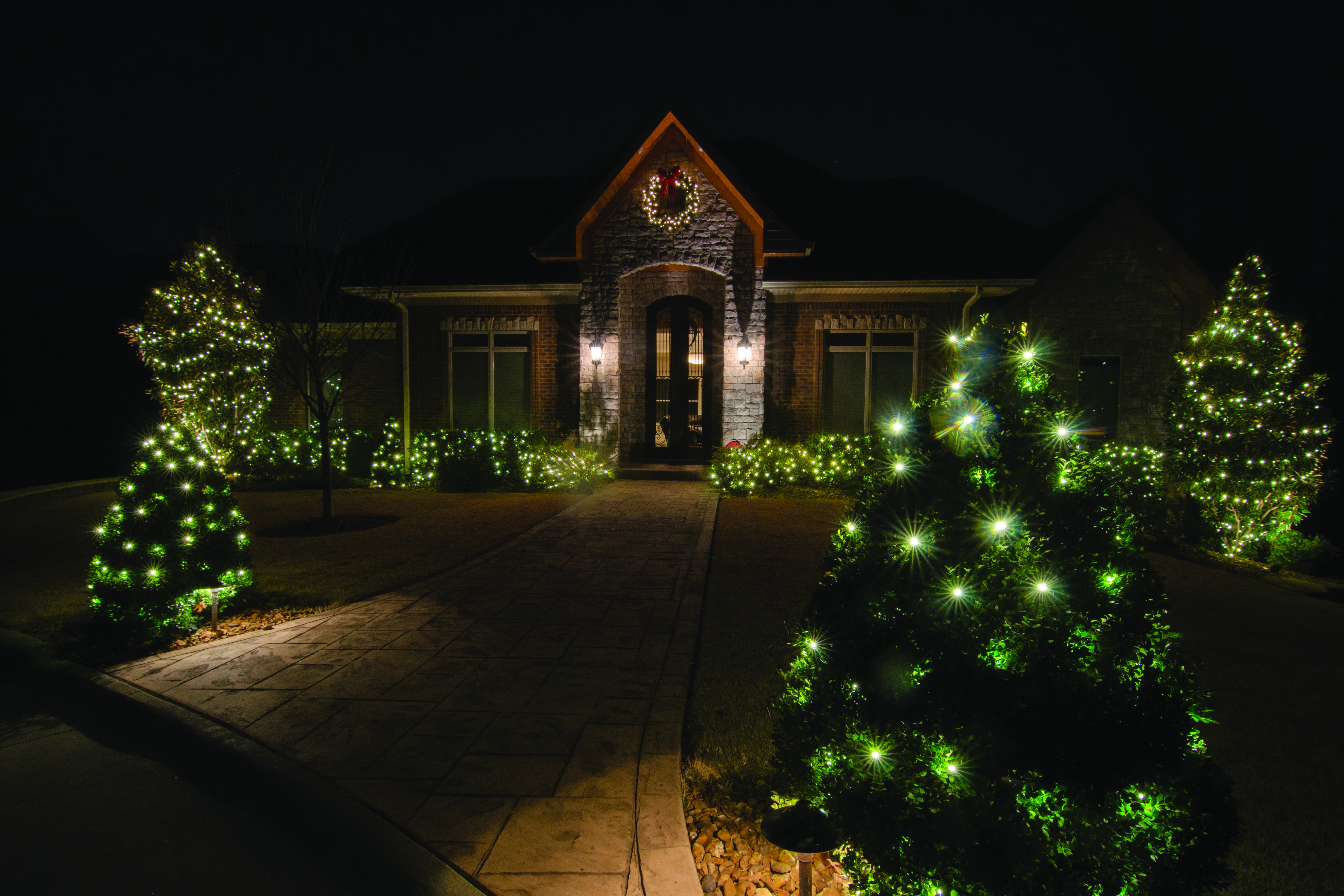 holiday lighting on the exterior of a home