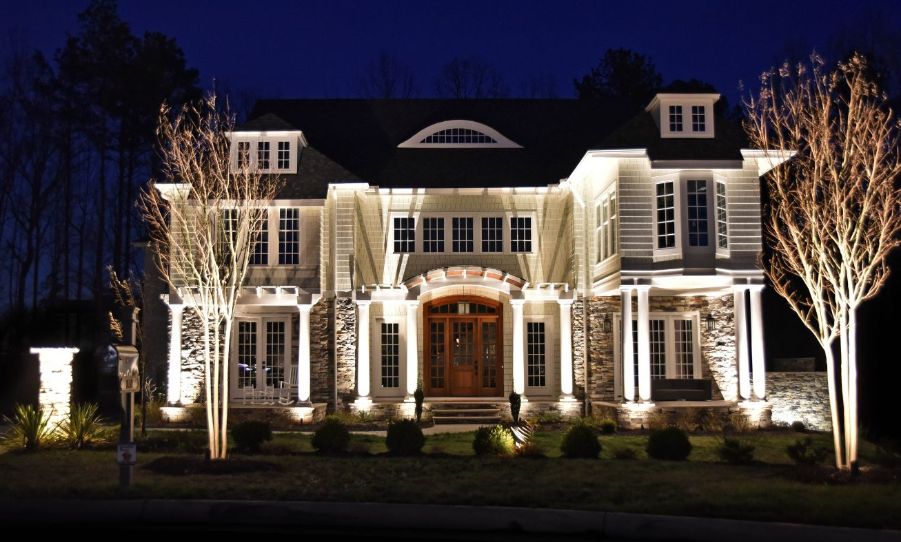 a house lit up in front