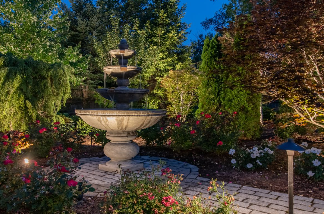 concrete fountain lit up