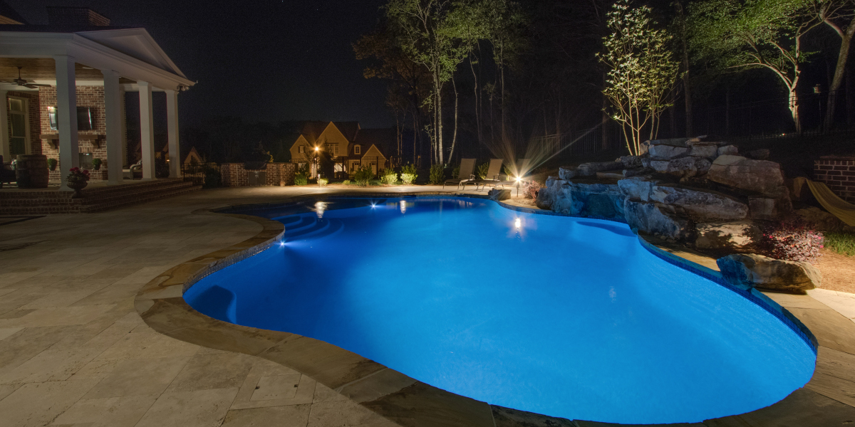 backyard pool in evening