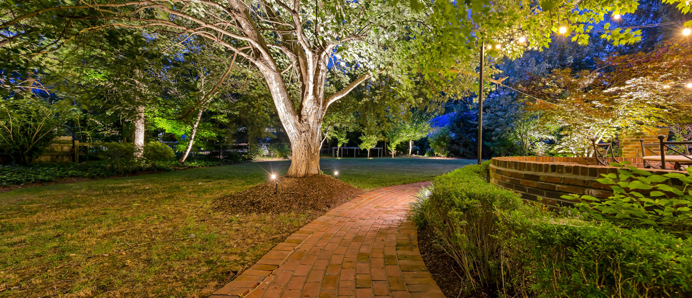 brick pathway with lighting