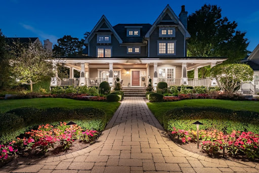 front of a house lit up