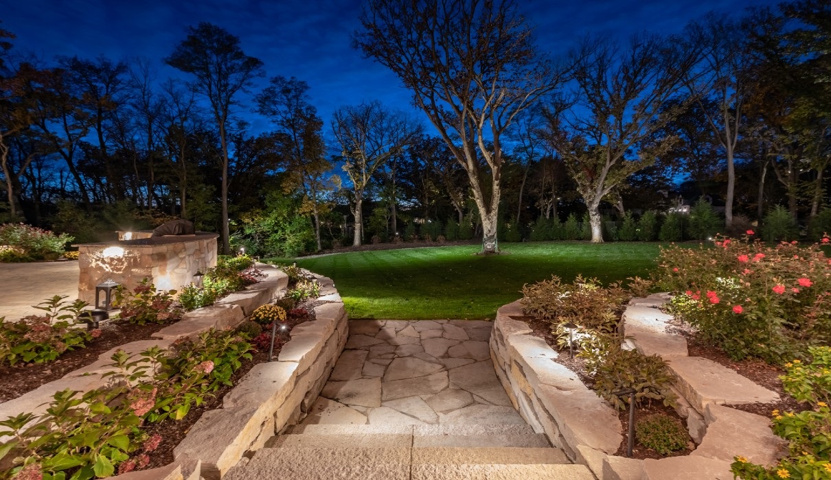 lighting on patio and landscaping