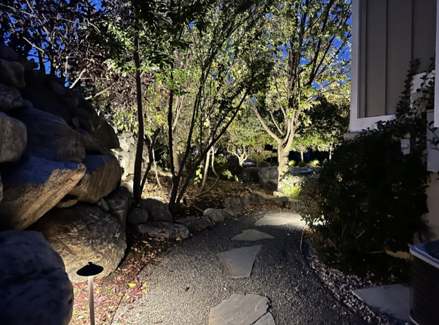 pathway lights on stone path to house