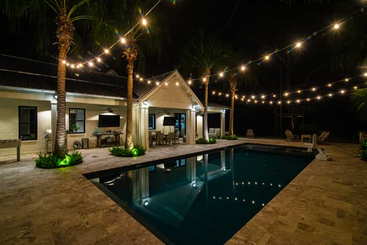 bistro lighting over pool